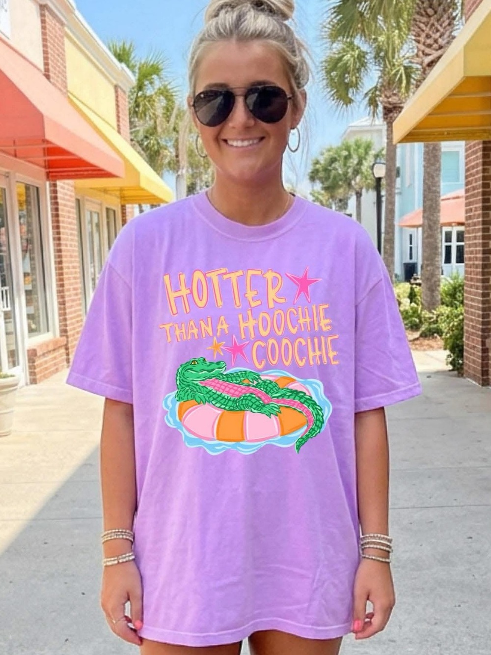 Comfort Colors Neon Purple Graphic Tee "Hotter Thana Hoochie Coochie" Small-XL